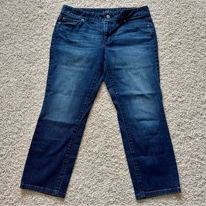 LOFT Mid Rise Modern Crop Jeans Dark Blue Wash Size 8